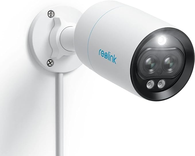 3-year warranty REOLINK Dual View PoE Camera - IP Security Camera System with 1x 4K Wide-Angle Lens and 1x 3MP Telephoto Lens for A Close-up, AI Detection, Color Night Vision, Two-Way Talk, RLC-81MA