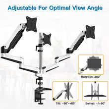 Load image into Gallery viewer, HUANUO Triple Monitor Stand - Full Motion Articulating Aluminum Gas Spring Monitor Mount Fit Three 17 to 32 inch LCD Computer Screens with Clamp, Grommet Kit
